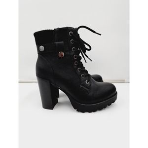 NWOB Dream Pairs Vegan Leather Tie/ZipChunky Heel Combat Style 7.5